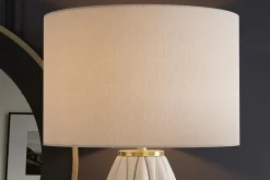 Moderne Tischlampe ELEGANCIA 65cm weiß gold Keramik weißer Leinenschirm
