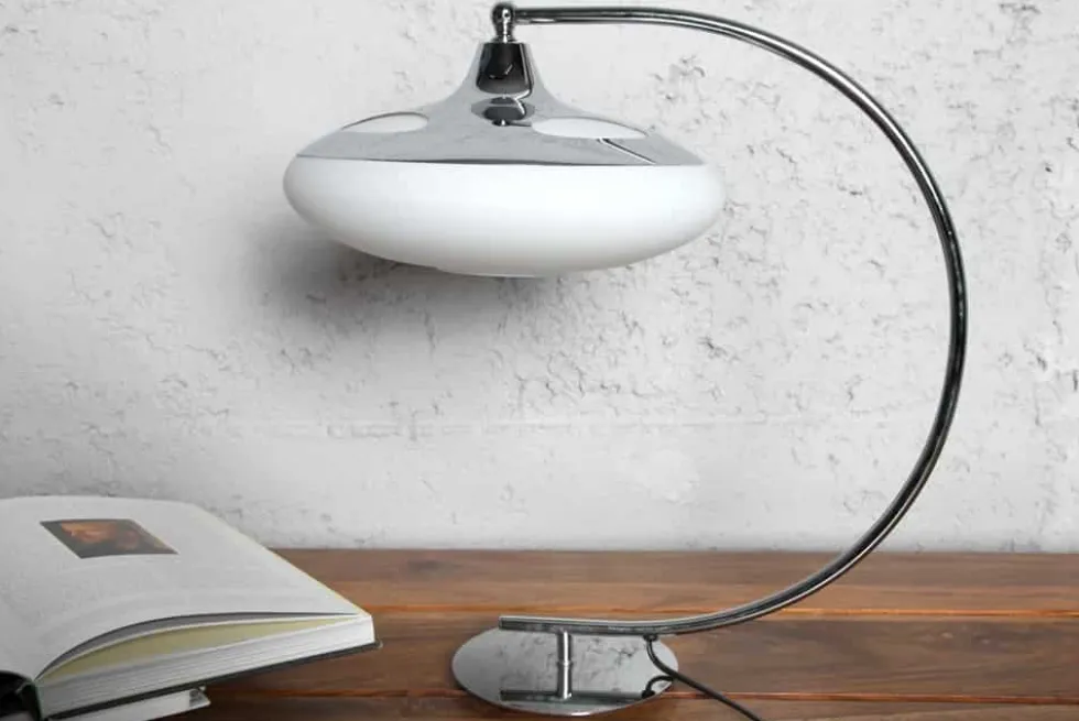 Moderne Tischlampe LUNA LOGO 45cm silber verchromt Tischleuchte