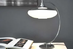Moderne Tischlampe LUNA LOGO 45cm silber verchromt Tischleuchte
