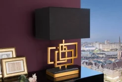 Moderne Tischleuchte ATLANTIS 56cm gold Stoffschirm schwarz Marmor Lampe
