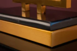 Moderne Tischleuchte ATLANTIS 56cm gold Stoffschirm schwarz Marmor Lampe