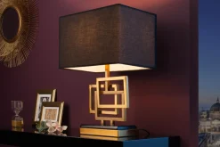 Moderne Tischleuchte ATLANTIS 56cm gold Stoffschirm schwarz Marmor Lampe