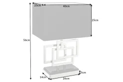 Moderne Tischleuchte ATLANTIS 56cm silber Stoffschirm schwarz Marmor Lampe