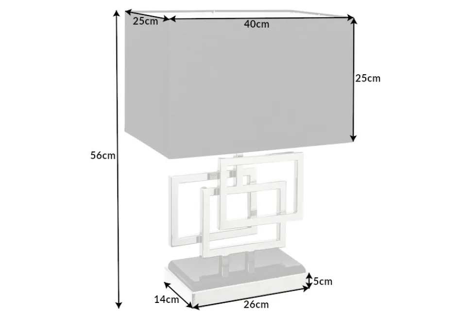 Moderne Tischleuchte ATLANTIS 56cm silber Stoffschirm schwarz Marmor Lampe