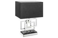 Moderne Tischleuchte ATLANTIS 56cm silber Stoffschirm schwarz Marmor Lampe