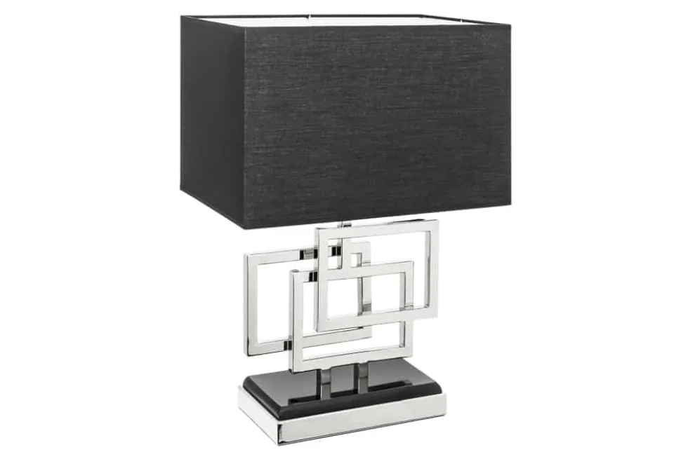 Moderne Tischleuchte ATLANTIS 56cm silber Stoffschirm schwarz Marmor Lampe