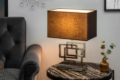 Moderne Tischleuchte ATLANTIS 56cm silber Stoffschirm schwarz Marmor Lampe