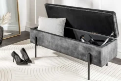 Moderne Truhenbank LOFT 100cm grau Samt Sitzbank mit Stauraum gespolstert schwarz Metall