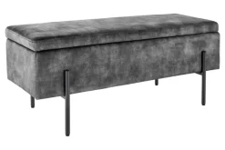 Moderne Truhenbank LOFT 100cm grau Samt Sitzbank mit Stauraum gespolstert schwarz Metall
