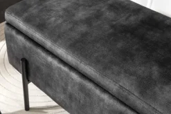 Moderne Truhenbank LOFT 100cm grau Samt Sitzbank mit Stauraum gespolstert schwarz Metall