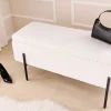 Moderne Truhenbank LOFT 100cm weiß Bouclé Sitzbank mit Stauraum gepolstert schwarz Metall