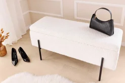 Moderne Truhenbank LOFT 100cm weiß Bouclé Sitzbank mit Stauraum gepolstert schwarz Metall
