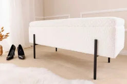 Moderne Truhenbank LOFT 100cm weiß Bouclé Sitzbank mit Stauraum gepolstert schwarz Metall