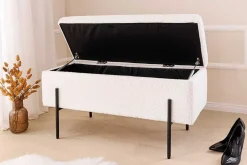 Moderne Truhenbank LOFT 100cm weiß Bouclé Sitzbank mit Stauraum gepolstert schwarz Metall