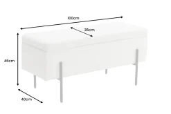 Moderne Truhenbank LOFT 100cm weiß Bouclé Sitzbank mit Stauraum gepolstert schwarz Metall
