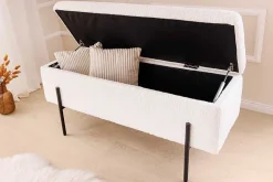 Moderne Truhenbank LOFT 100cm weiß Bouclé Sitzbank mit Stauraum gepolstert schwarz Metall