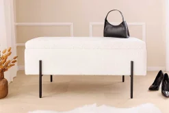 Moderne Truhenbank LOFT 100cm weiß Bouclé Sitzbank mit Stauraum gepolstert schwarz Metall