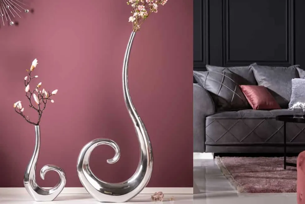 Moderne Vase WAVE 47cm silber Aluminium poliert Dekoration