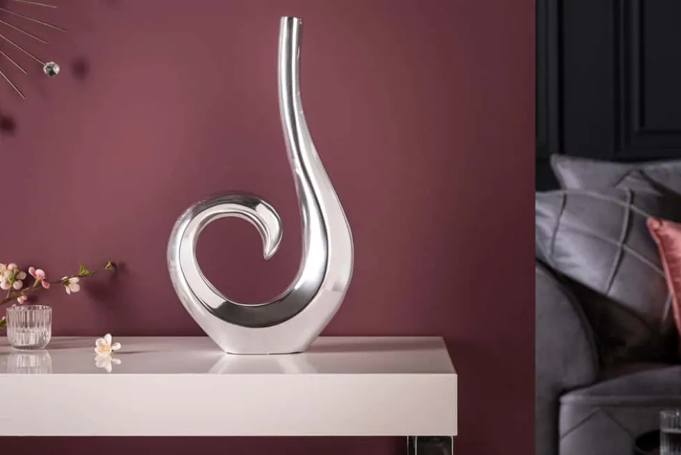 Moderne Vase WAVE 47cm silber Aluminium poliert Dekoration
