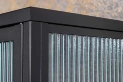 Moderne Vitrine AMSTERDAM 160cm schwarz gold Riffelglas Metall Highboard Schrank