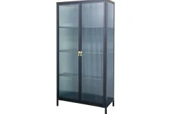 Moderne Vitrine AMSTERDAM 160cm schwarz gold Riffelglas Metall Highboard Schrank