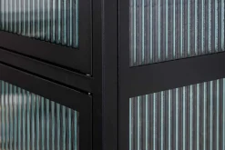 Moderne Vitrine AMSTERDAM 180cm schwarz gold Riffelglas Metall Highboard Schrank