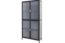 Moderne Vitrine AMSTERDAM 180cm schwarz gold Riffelglas Metall Highboard Schrank