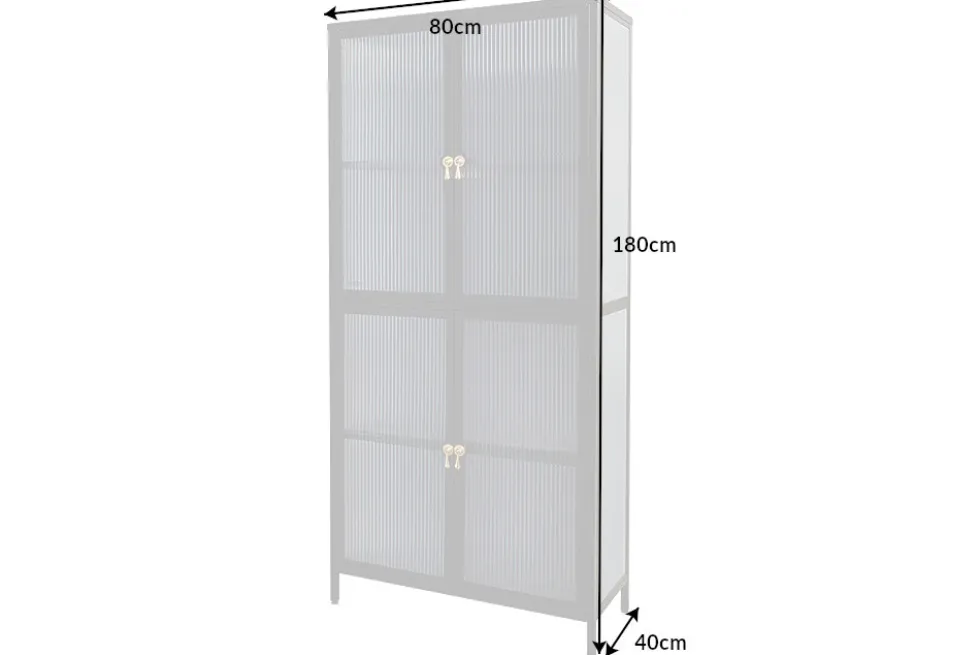 Moderne Vitrine AMSTERDAM 180cm schwarz gold Riffelglas Metall Highboard Schrank