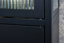 Moderne Vitrine PARIS 180cm schwarz gold Riffelglas Metall Highboard Schrank