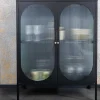 Moderne Vitrine PARIS 110cm schwarz gold Riffelglas Metall Sideboard Schrank