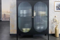 Moderne Vitrine PARIS 110cm schwarz gold Riffelglas Metall Sideboard Schrank