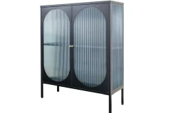 Moderne Vitrine PARIS 110cm schwarz gold Riffelglas Metall Sideboard Schrank