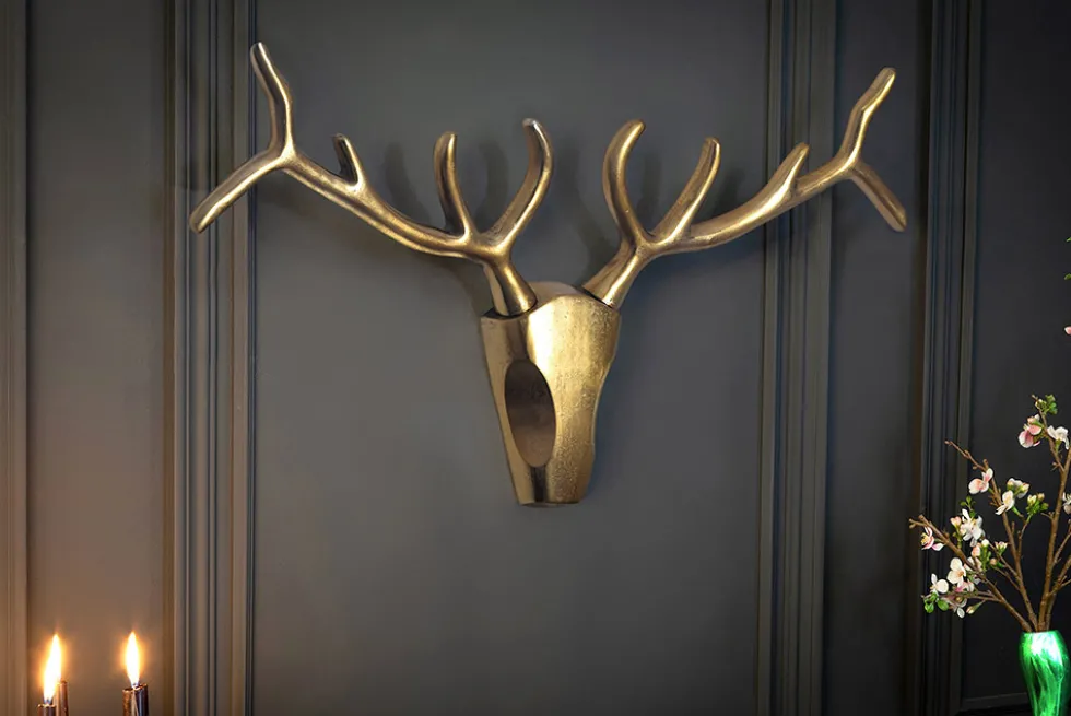 Moderne Wanddekoration VEADO 100cm gold Hirschgeweih