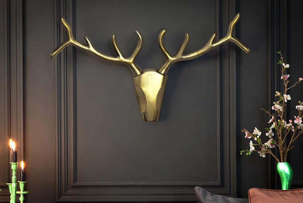 Moderne Wanddekoration VEADO 100cm gold Hirschgeweih