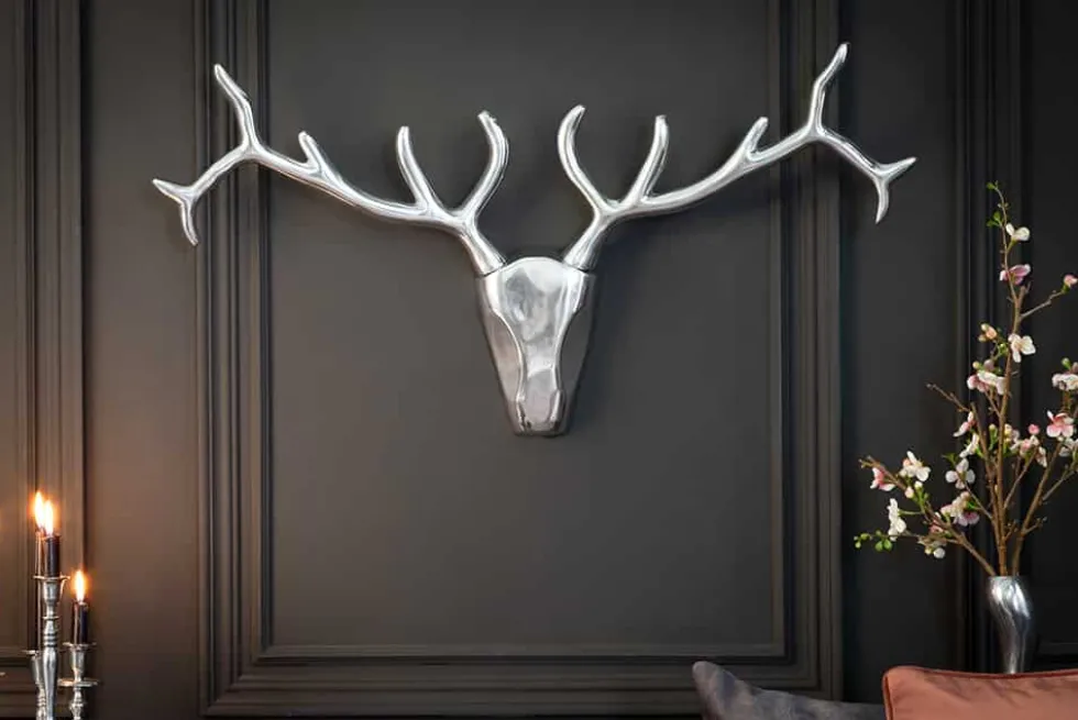 Moderne Wanddekoration VEADO 100cm silber Hirschgeweih