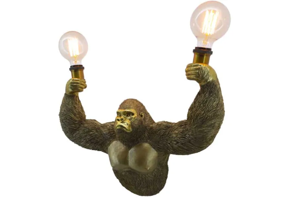 Moderne Wandlampe KING APE 50cm gold Affen-Skulptur handmade