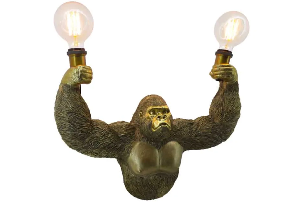 Moderne Wandlampe KING APE 50cm gold Affen-Skulptur handmade