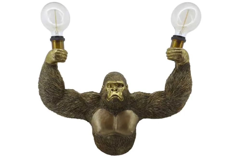 Moderne Wandlampe KING APE 50cm gold Affen-Skulptur handmade