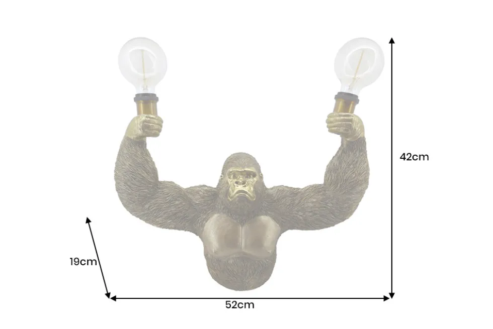 Moderne Wandlampe KING APE 50cm gold Affen-Skulptur handmade
