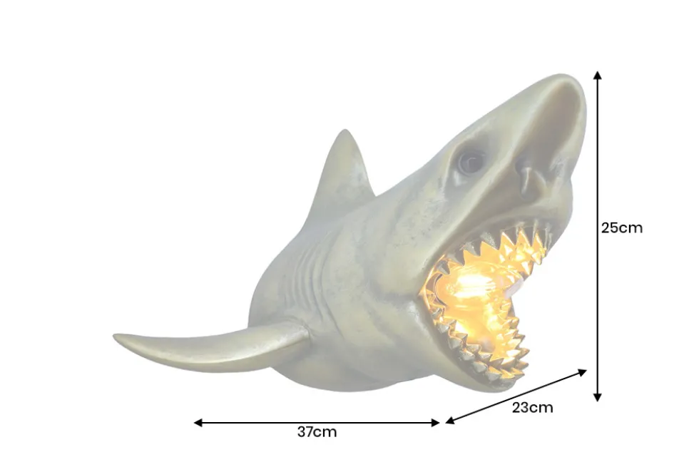 Moderne Wandlampe SHARK 40cm gold Hai-Skulptur handmade