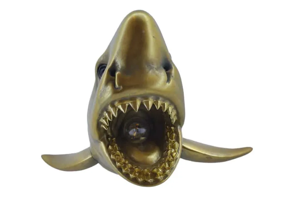 Moderne Wandlampe SHARK 40cm gold Hai-Skulptur handmade