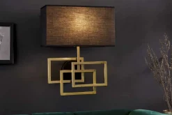 Moderne Wandleuchte ATLANTIS 44cm gold Stoffschirm schwarz Lampe