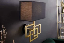 Moderne Wandleuchte ATLANTIS 44cm gold Stoffschirm schwarz Lampe