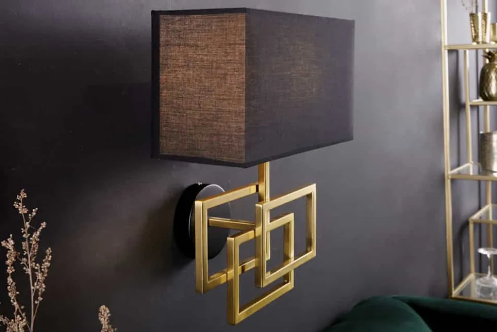Moderne Wandleuchte ATLANTIS 44cm gold Stoffschirm schwarz Lampe