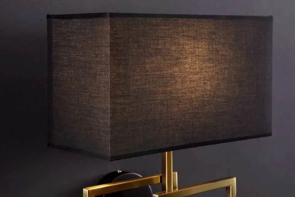 Moderne Wandleuchte ATLANTIS 44cm gold Stoffschirm schwarz Lampe