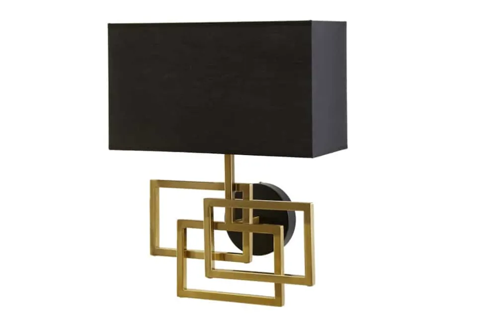 Moderne Wandleuchte ATLANTIS 44cm gold Stoffschirm schwarz Lampe
