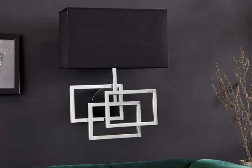 Moderne Wandleuchte ATLANTIS 44cm silber Stoffschirm schwarz Lampe