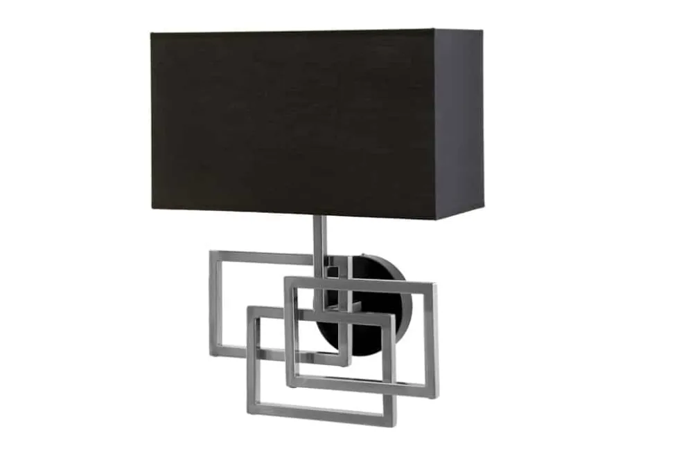 Moderne Wandleuchte ATLANTIS 44cm silber Stoffschirm schwarz Lampe