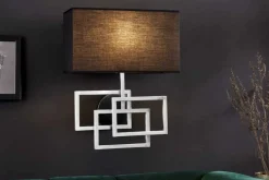 Moderne Wandleuchte ATLANTIS 44cm silber Stoffschirm schwarz Lampe
