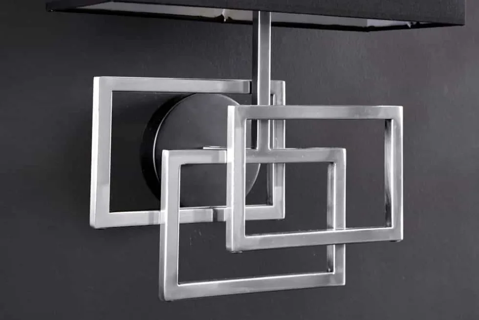 Moderne Wandleuchte ATLANTIS 44cm silber Stoffschirm schwarz Lampe